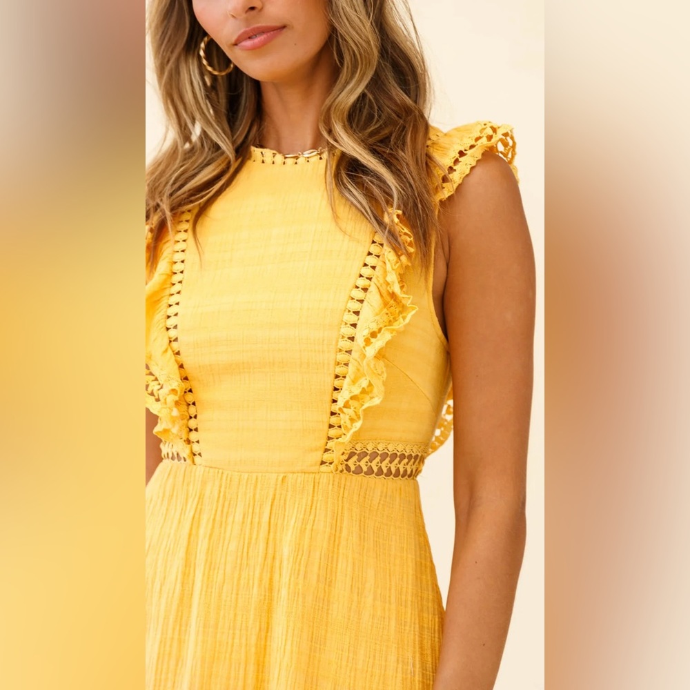 Yellow Ruffle Tie Back Dress - Picture 4 of 5